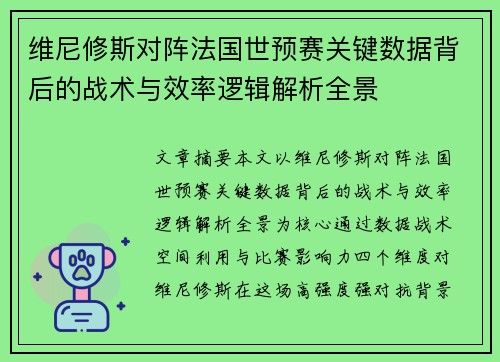 维尼修斯对阵法国世预赛关键数据背后的战术与效率逻辑解析全景 维尼修斯对阵法国世预赛关键数据背后的战术与效率逻辑解析全景